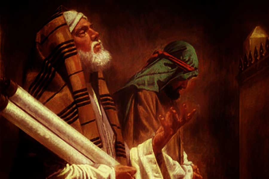 Jesús narra la parábola de los dos hombres que oran